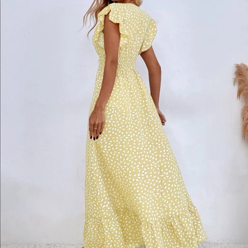 Dots ruffle trim shirred waist maxi dress mint blue - Picture 9 of 16